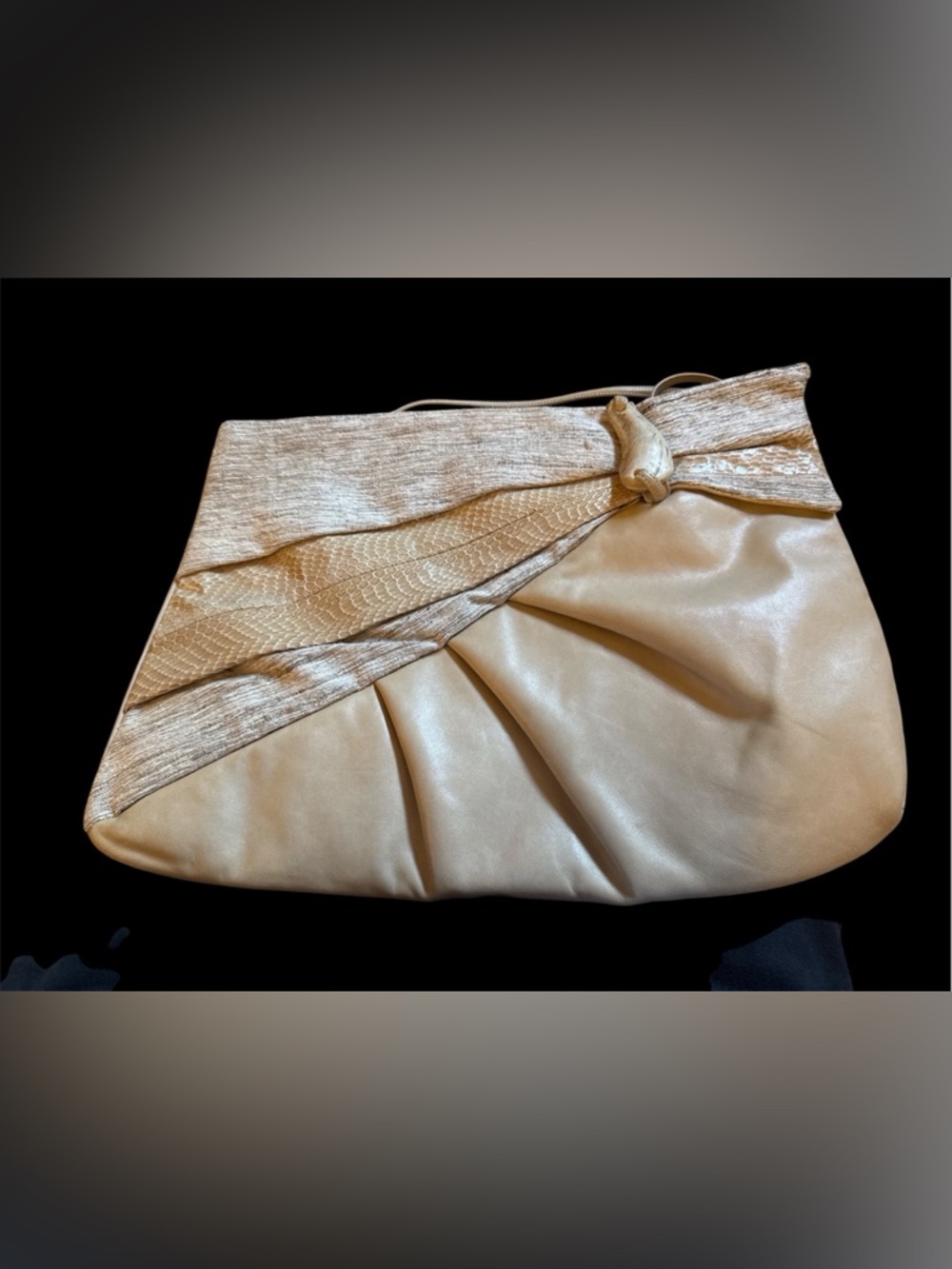 VTG Morris Moskowitz MM hinged handbag, leather, snakeskin and fabric. Cream